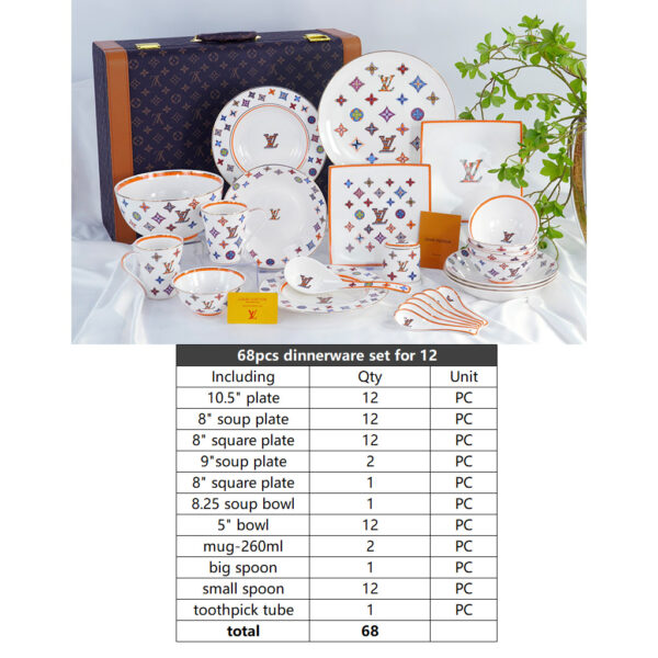 Louis Vuitton Dinnerware Set Colorful Bone China LV