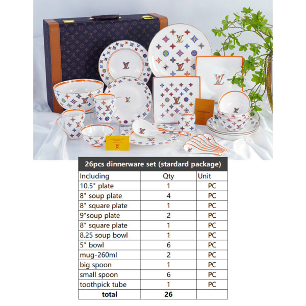 Louis Vuitton Dinnerware Set Colorful Bone China LV