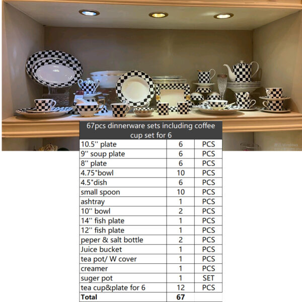 BLACK WHITE CHECKERED DESIGN Dinner Set Coffee Cup