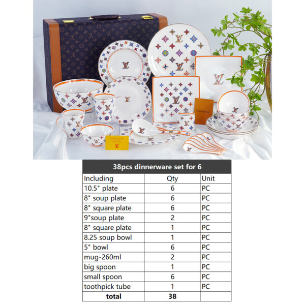 Louis Vuitton Dinnerware Set Colorful Bone China LV