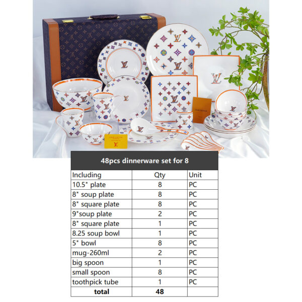 Louis Vuitton Dinnerware Set Colorful Bone China LV