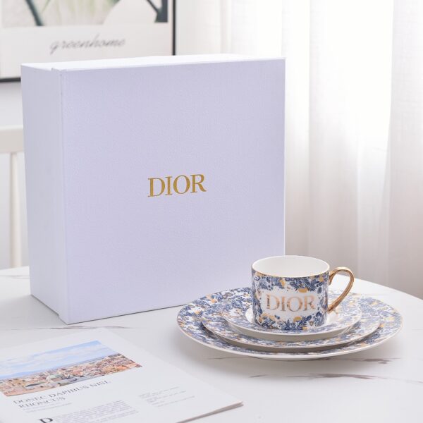 Dior Blue and White Series Bone Porcelain Dinnerware Sliverware Coffee Cup Set .