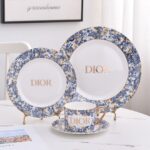 Dior Blue and White Series Bone Porcelain Dinnerware Sliverware Coffee Cup Set .
