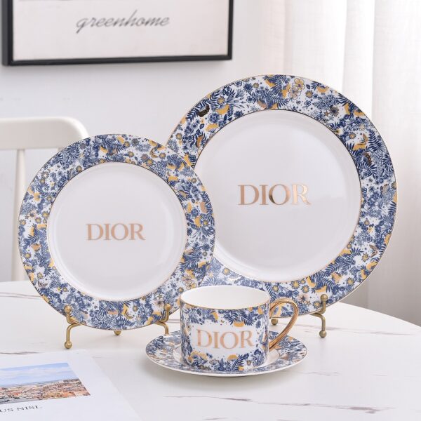 Dior Blue and White Series Bone Porcelain Dinnerware Sliverware Coffee Cup Set .