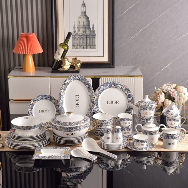 Dior Blue and White Series Bone Porcelain Dinnerware Sliverware Coffee Cup Set .