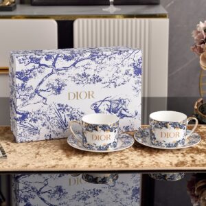 Dior Blue and White Series Bone Porcelain Dinnerware Sliverware Coffee Cup Set .