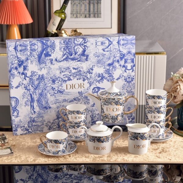 Dior Blue and White Series Bone Porcelain Dinnerware Sliverware Coffee Cup Set .