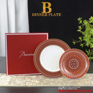 Baccarat Arcadia Dinner Plate Round Red and Gold Set of 2