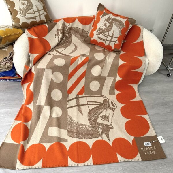 hermes Jacquard Knitted Wool Joker 10% cashmere Blanket Handmade