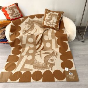 hermes Jacquard Knitted Wool Joker 10% cashmere Blanket Handmade