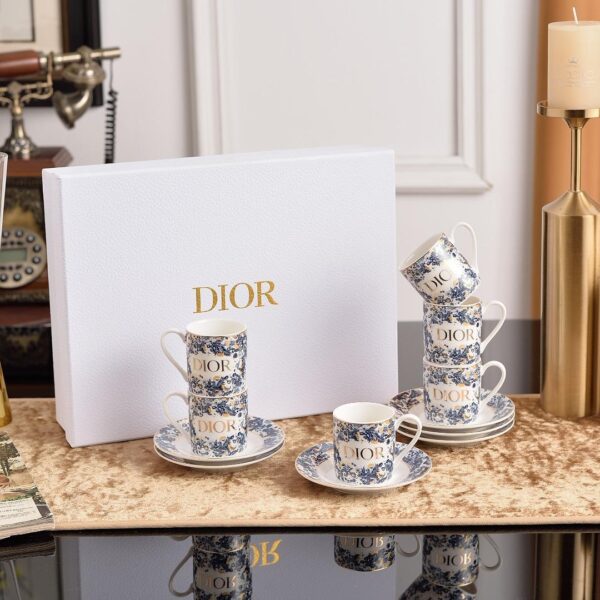 Dior Blue and White Series Bone Porcelain Dinnerware Sliverware Coffee Cup Set .