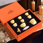 Soleil d'Hermes Mornig Tea Cup & Saucer 2 Sets Yellow