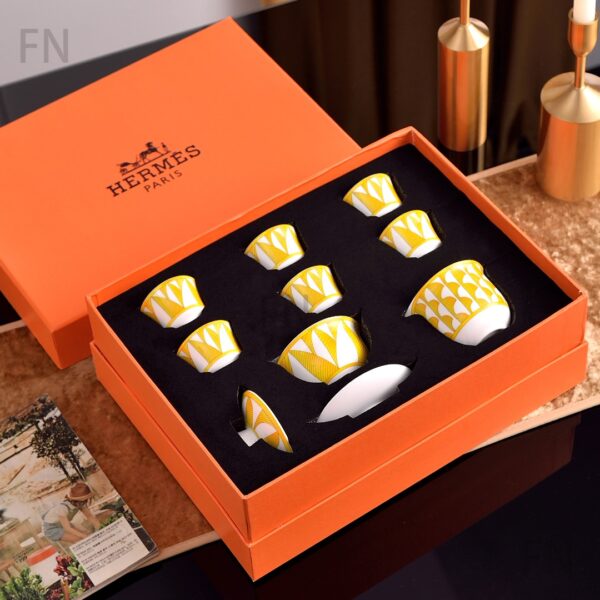 Soleil d'Hermes Mornig Tea Cup & Saucer 2 Sets Yellow